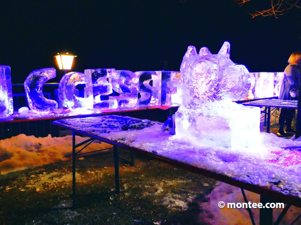 Eisskulpturen schnitzen bei Schnee Olympiade