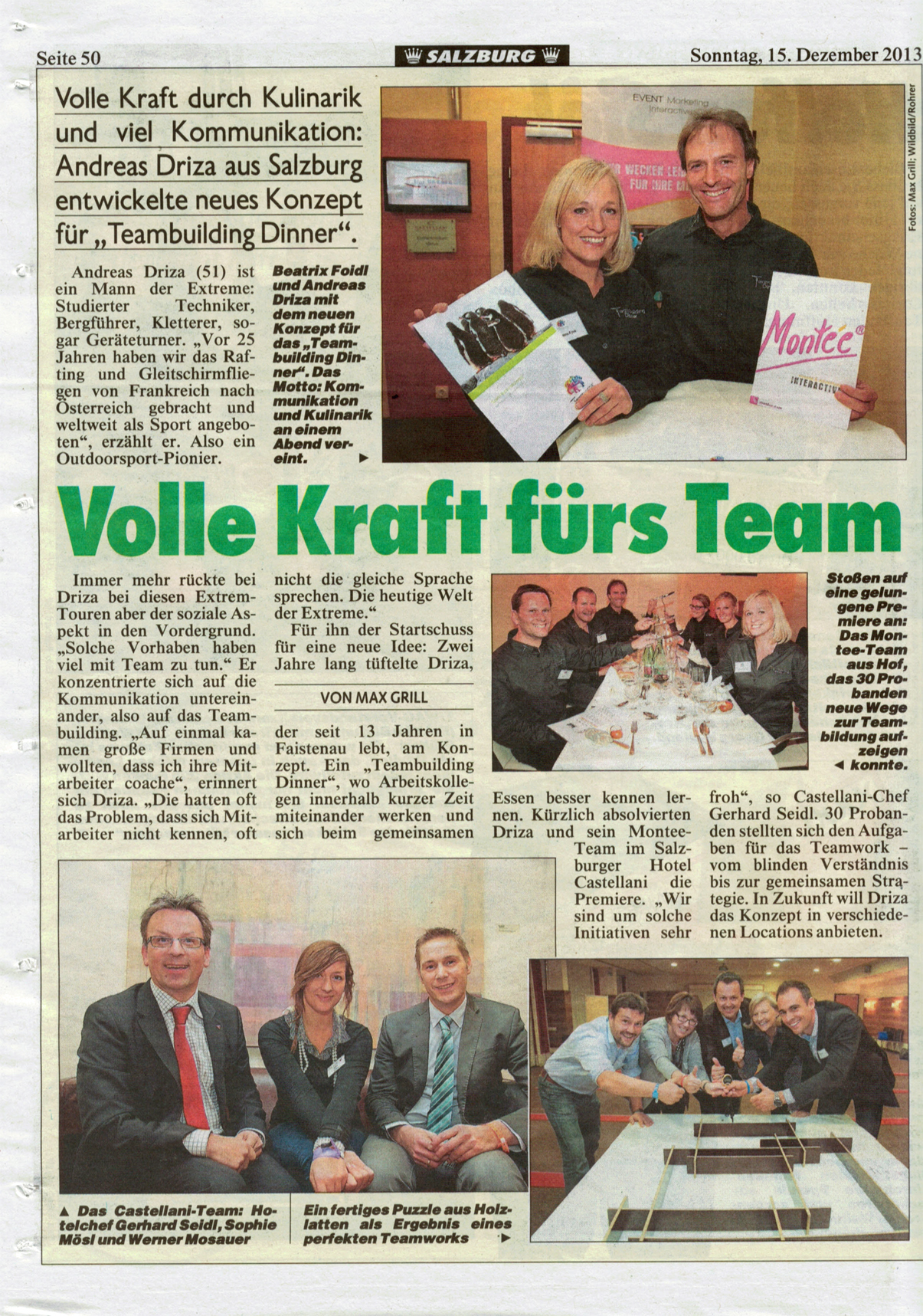 Artikel Kronenzeitung über Teambuilding Dinner by Montee Eventagentur