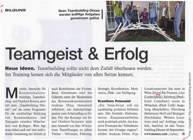 Teambuilding Dinner mit Montee Firmenevents und Teambuilding
